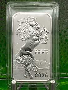 1oz Fine 9999 Silver Bullion Lunar Horse Bar 2026.