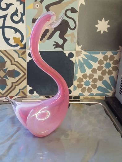 Murano Glass Pink Opaline Swan