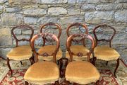 Set of 6 Victorian Walnut Balloon Back Dining Chairs.