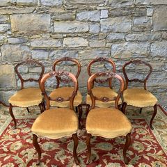 Set of 6 Victorian Walnut Balloon Back Dining Chairs.