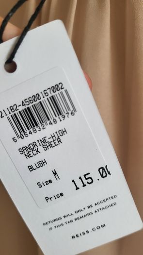 REISS Sandrine High neck semi sheer long sleeve top Sz M (Fit 10-12 UK) Bnwt Rrp 115