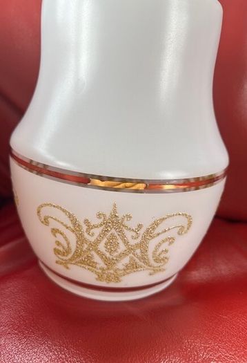 Glass Ceiling light Shade Vintage. Milky Finish With Gold Tones And Gold Frost Detail & Gold  Trim. Is really Beautiful Hung