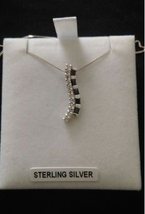 Sterling silver black sapphire and zirconia pendant necklace