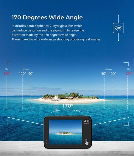 Action Camera K80 4K Dual Screen WiFi 5m Body Waterproof 60FPS 20MP 2.0 Touch LCD EIS Remote Control 4X Zoom Sports Cam