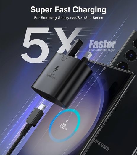 Samung Super Fast Charger 25W, Samsung USB C Fast Charging Plug and Cable USB C to C 1M for Samsung Galaxy S24 S23 Ultra S22 S21fe S20 A33 A53 A52 A54 A14 A13 Z Flip/Fold 4,USB Type C Plug UK Wall Charger
