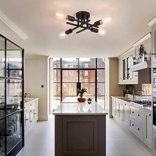 NEW SALE | Vintage Sputnik Ceiling Light, bringing luxury and comfort to your space in an instant under the warm light of E27 Edison bulb Modern Black 4-Light Chandelier, Recommend to use Edison Light Bulbs ( pls Search Bulb ASIN: B08G4YN3TJ) E27 lamphold