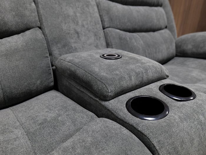 Roma Plus Grey Fabric Wireless Charging Recliner Sofa