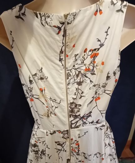 Dress, cream grey and orange