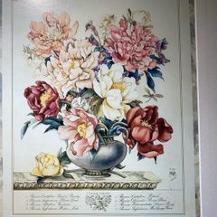 This is a vintage botanical art print titled "Peony" framed and glazed,