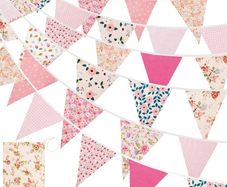 FREE P&P Floral Bunting banner, 10.8 Feet Vintage Cloth Shabby Chic Flag Garlands, 12PCS Double Sided Fabric Triangle Pennants for Vintage Themed Wedding Afternoon Tea Garden Party