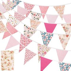 FREE P&P Floral Bunting banner, 10.8 Feet Vintage Cloth Shabby Chic Flag Garlands, 12PCS Double Sided Fabric Triangle Pennants for Vintage Themed Wedding Afternoon Tea Garden Party