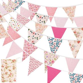 FREE P&P Floral Bunting banner, 10.8 Feet Vintage Cloth Shabby Chic Flag Garlands, 12PCS Double Sided Fabric Triangle Pennants for Vintage Themed Wedding Afternoon Tea Garden Party