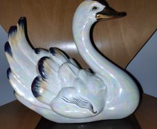 Vintage Large Iridescent  Swan Figurine on a clear brown acrylic base