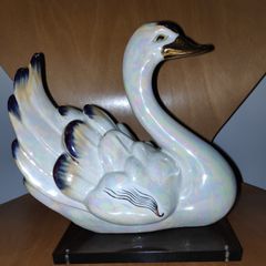 Vintage Large Iridescent  Swan Figurine on a clear brown acrylic base