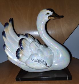Vintage Large Iridescent  Swan Figurine on a clear brown acrylic base