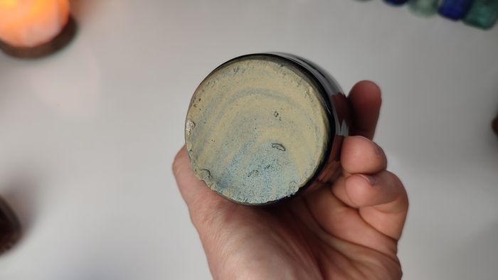 272 - Vintage 1950s Cobalt Blue Glazed Stoneware Decorative Collectible Display Furniture Cream Bottle