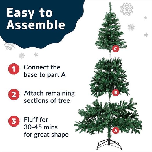 Christmas Decorations - 6ft/72inch Artificial Canadian Fir Full Bodied Pop-up Christmas Tree w/1200 Tips, Perfect Christmas Trees with Metal Stand for Home & Office, Compact and Easy to Store