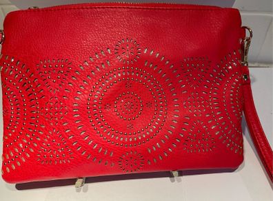 R Stunning Vibrant Red 3-in-1 Clutch Wristlet & Crossbody Bag