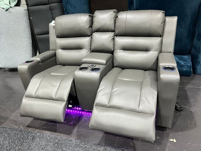 2 Seater Titan Plus Electric Grey Leather Recliner Sofa