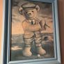 Teddy playing golf print in a blue wooden frame Image 2