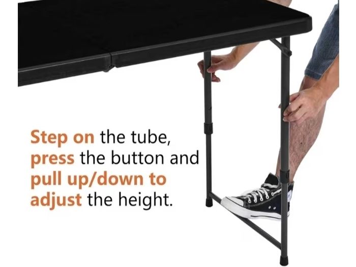 4 Foot Rectangular Folding Table, 4 Adjustable Height Settings with Carrying Handle, Indoor & Outdoor, Portable, Lightweight, Travel Table, Picnic, Camping, Black, 121.4 x 60.7 x 86.1 cm