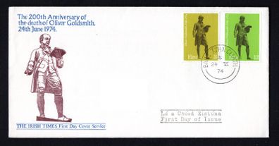1974 Ireland Bi-Centenary of the Death of Oliver Goldsmith Commemorative Stamps The Irish Times Addressed First Day Cover (FDC)