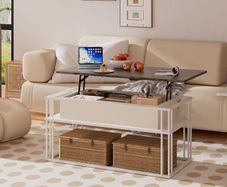 Lift Top Coffee Table - Modern Square Tables, Stable Metal Frame & Hidden Storage, Centre Table for Living Room, Small Space, Home Office