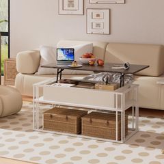 Lift Top Coffee Table - Modern Square Tables, Stable Metal Frame & Hidden Storage, Centre Table for Living Room, Small Space, Home Office