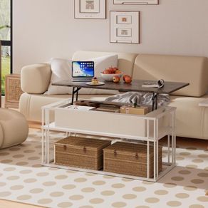 Lift Top Coffee Table - Modern Square Tables, Stable Metal Frame & Hidden Storage, Centre Table for Living Room, Small Space, Home Office