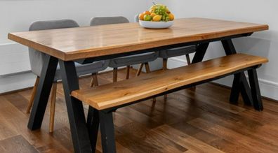 Oak dining table, bench & 3 chairs