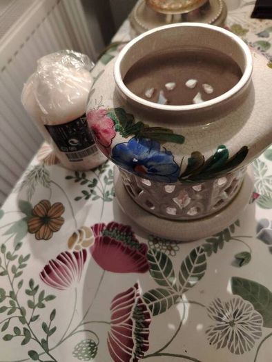 Vintage Hand Panted Cut Out lidded jar plus candle