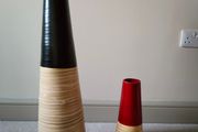 Set of two bamboo vases plus decorations