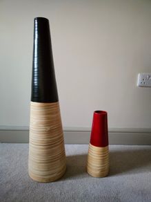 Set of two bamboo vases plus decorations