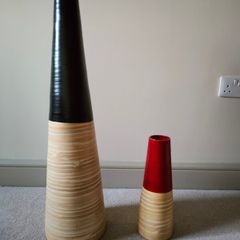 Set of two bamboo vases plus decorations