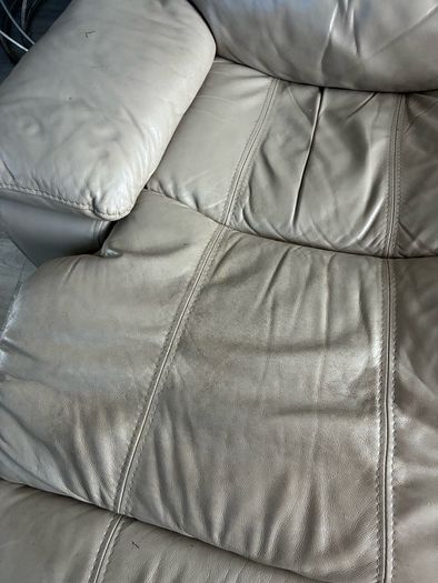 3 + 1 seater taupe grey leather sofa.