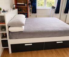 Double bed, storage headboard & mattress