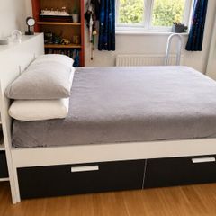 Double bed, storage headboard & mattress