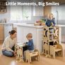 4-In-1 Toddler Kitchen Step Stool - Foldable Learning Standing Tower with Blackboard - Convertible Wooden Kitchen Stool Helper for Kids Boys Girls (Natural) Image 4