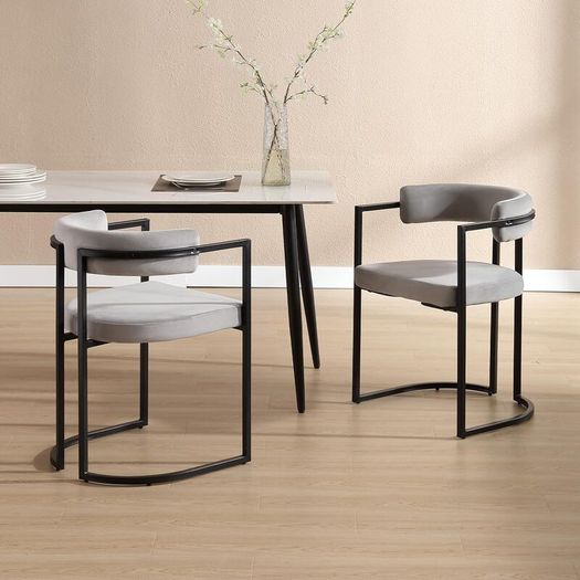 Set of 2 Modern Dining Chairs Metal Frame Velvet