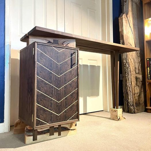 Walnut and Sycamore handcrafted bar cabinet