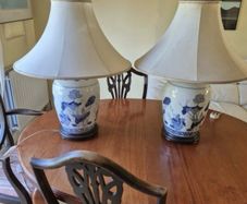Vintage Pair of Blue & White Porcelain Table Lamps