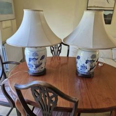 Vintage Pair of Blue & White Porcelain Table Lamps