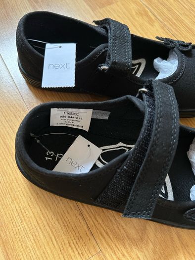 Next Butterfly Embroidered Black Plimsolls Shoes, Junior Size UK 13, EUR 32