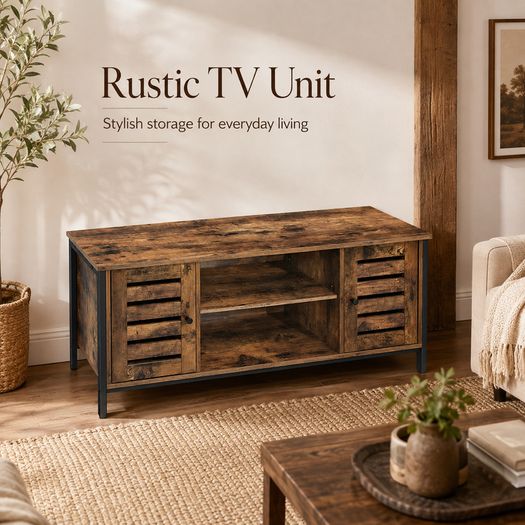 Industrial TV Unit with 2 Cabinets and Adjustable Shelves Vintage Brown and Black