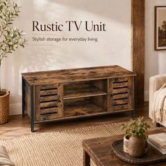 Industrial TV Unit with 2 Cabinets and Adjustable Shelves Vintage Brown and Black