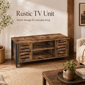 Industrial TV Unit with 2 Cabinets and Adjustable Shelves Vintage Brown and Black