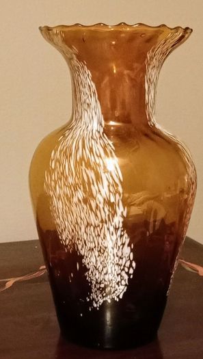 Vintage Bohemian Honey Brown Glass Flower Vase.