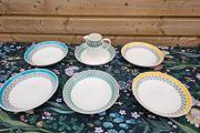 Portmeirion "Westerly" 6 Pasta / Salad Bowls and Jug Pitcher