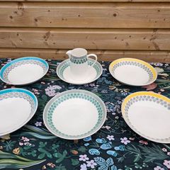 Portmeirion "Westerly" 6 Pasta / Salad Bowls and Jug Pitcher