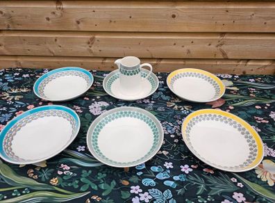 Portmeirion "Westerly" 6 Pasta / Salad Bowls and Jug Pitcher